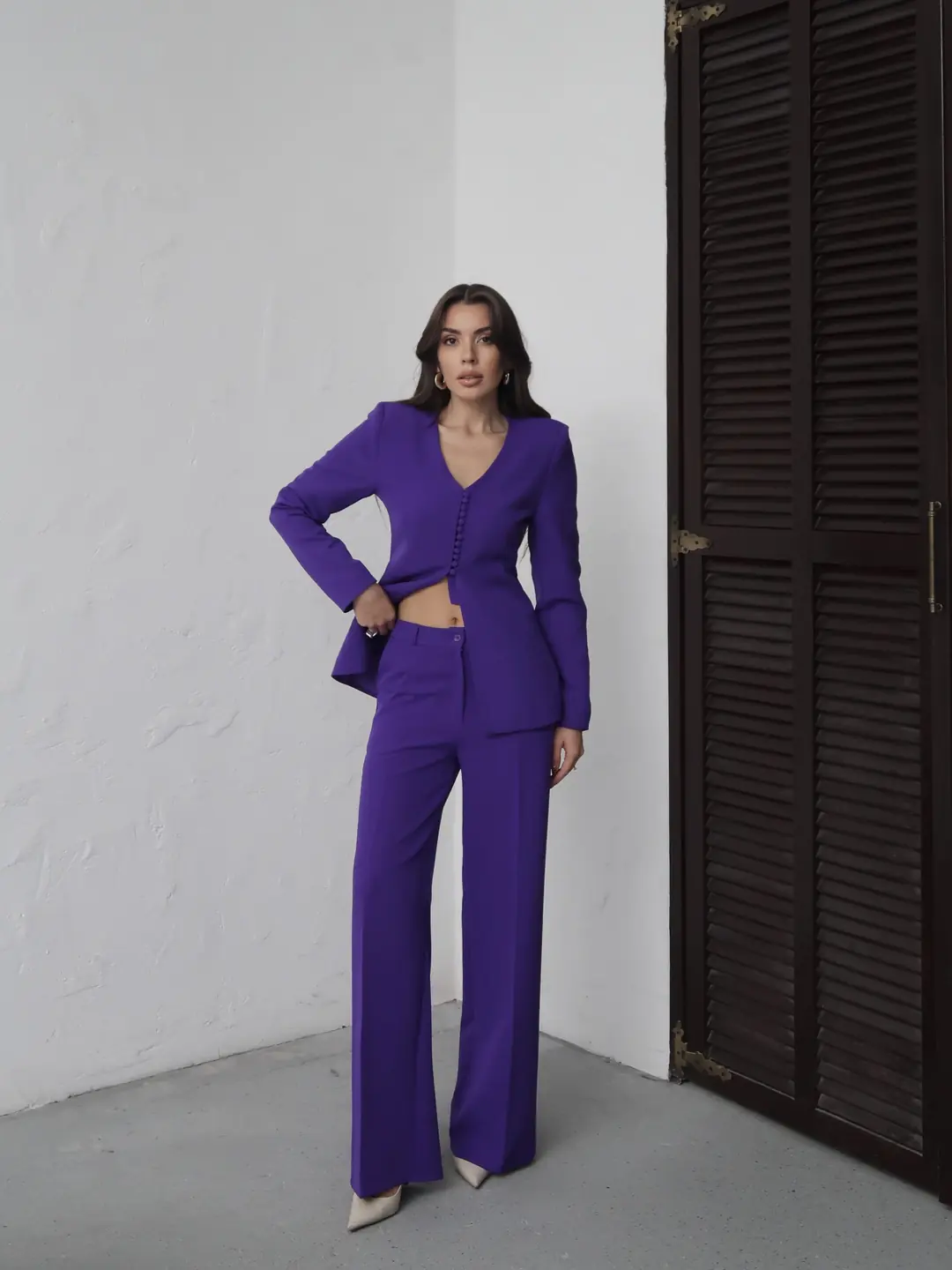 Lexi V Yaka Ceket Palazzo Pantolon Takım Mor