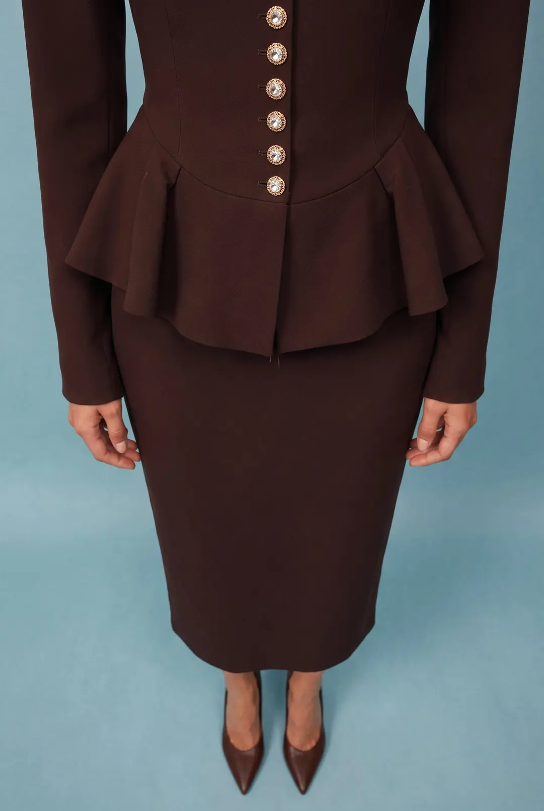 Odette Peplum Suit Kahverengi