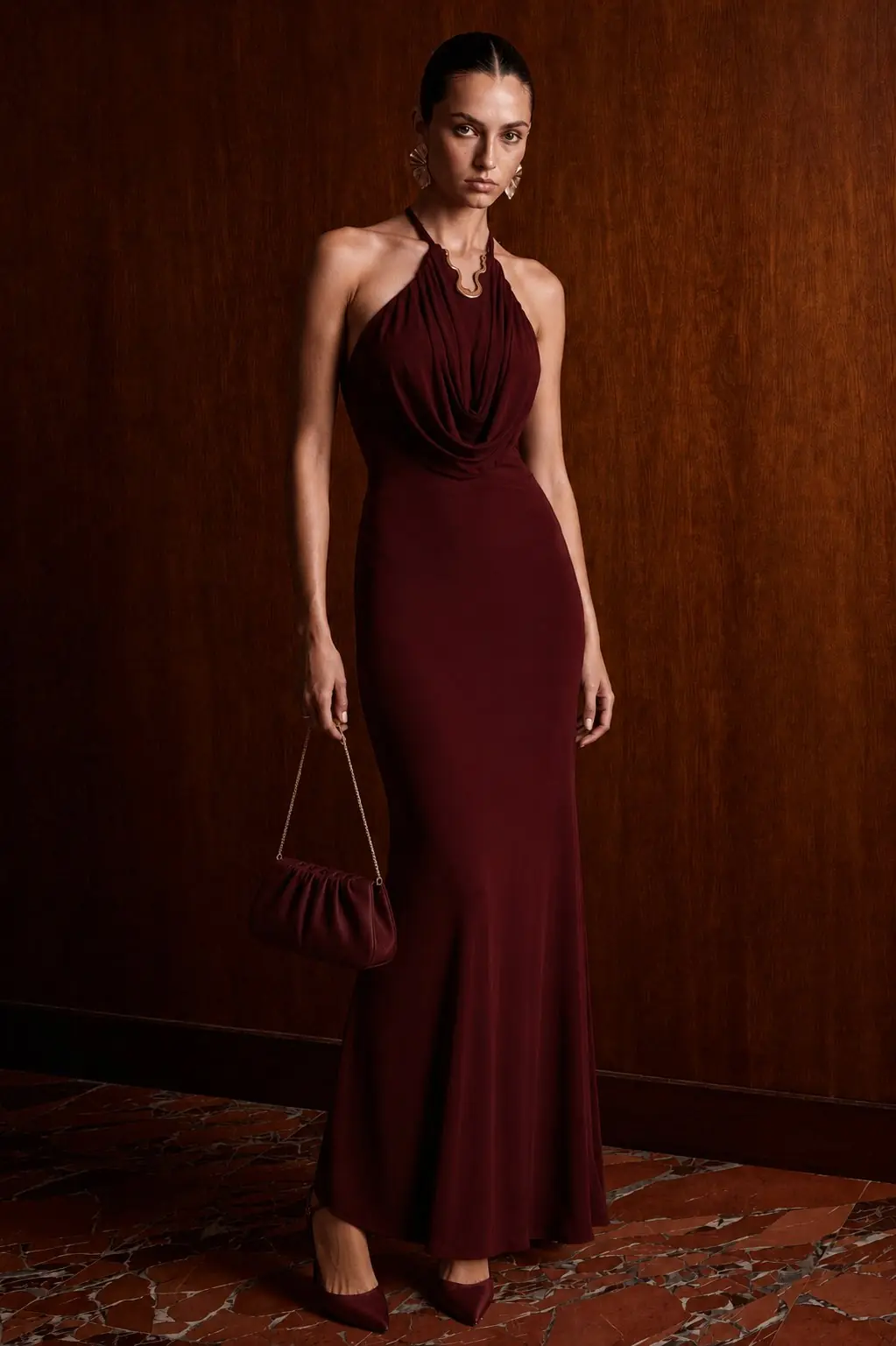 Blake Halter Yaka Elbise Bordo