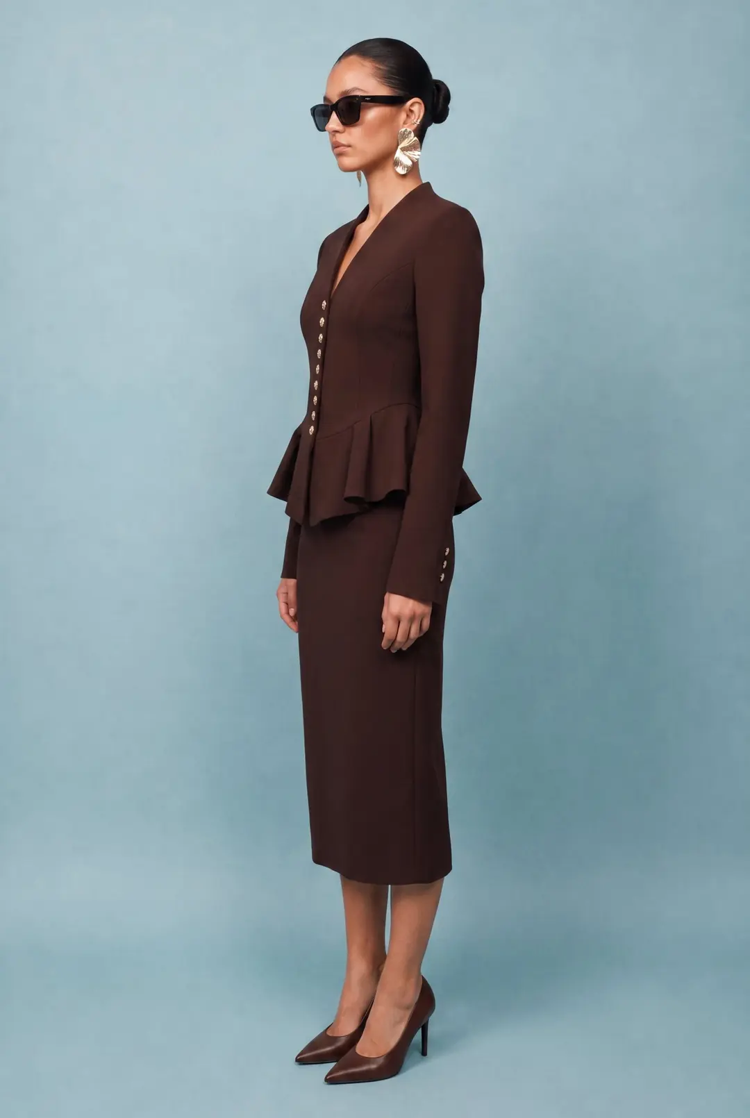 Odette Peplum Suit Kahverengi